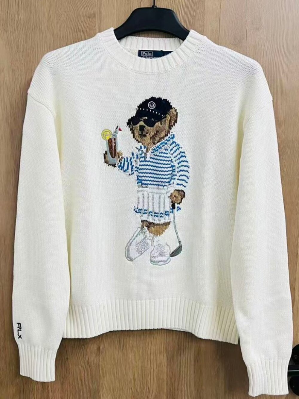 Polo Ralph Lauren Golf Bear White Crewneck Knit Sweater
